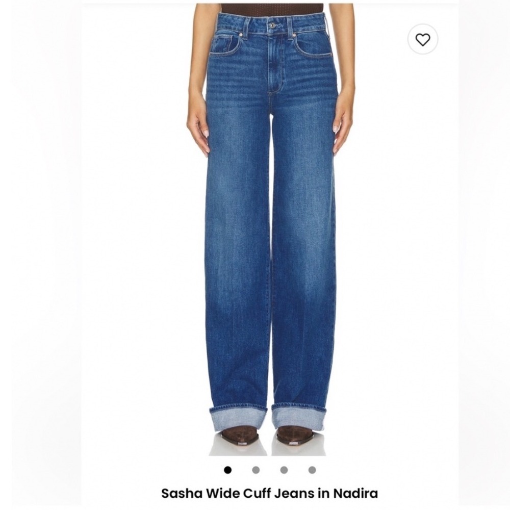 Paige Sasha Wide Leg Cuff Jeans Nadira Medium Wash High Rise 28 - Picture 2 of 8